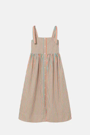 Striped Straps Dress Emerald/Orange-Red