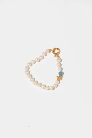 The Classic Blue Stripes Gold Plated Bracelet w. Pearls