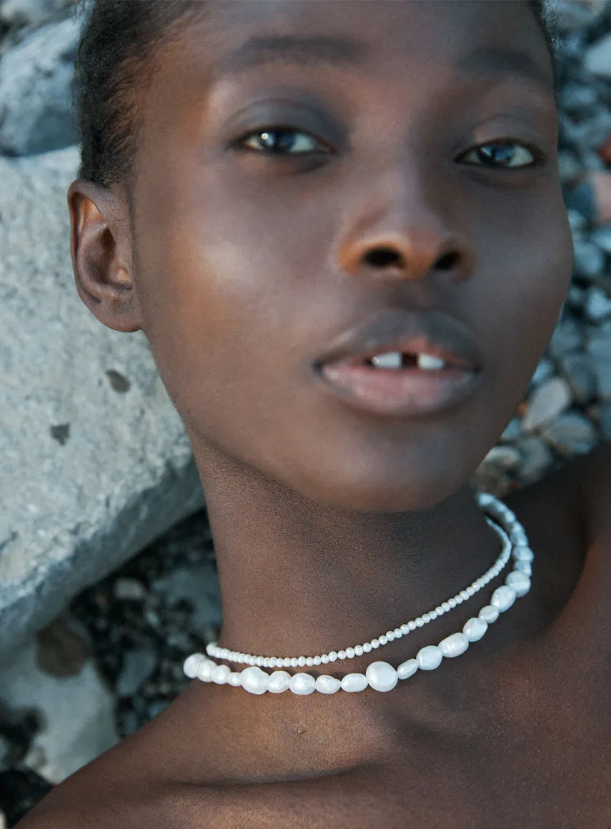 Thin pearl 14K Gold Plated Necklace w. Pearl