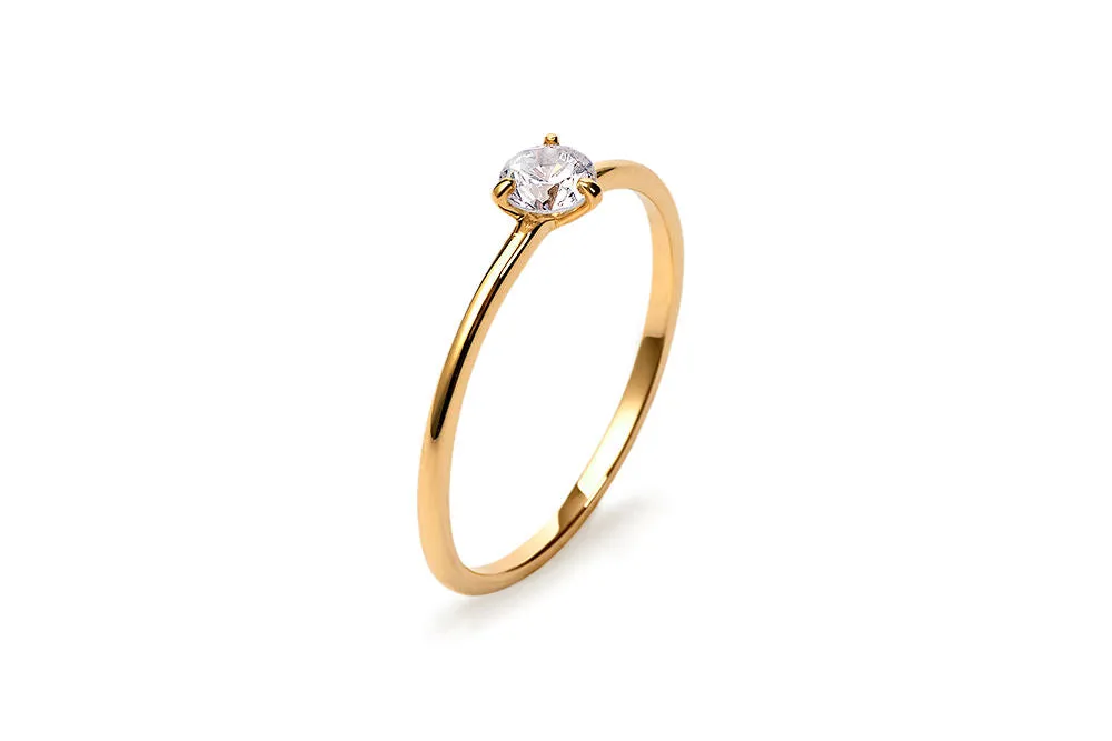 Three Prong 14K or 18K Gold Ring w. 0.3ct Lab-Grown Diamond