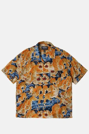 Tiger Hawaiian Half Shirt Navy