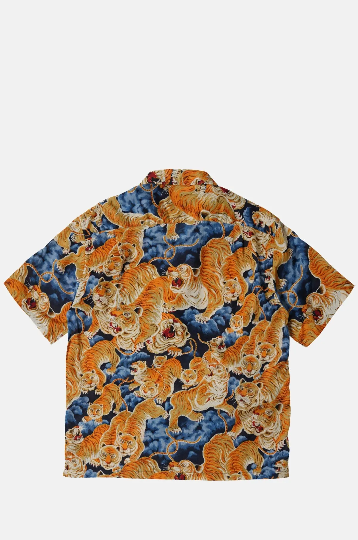 Tiger Hawaiian Half Shirt Navy