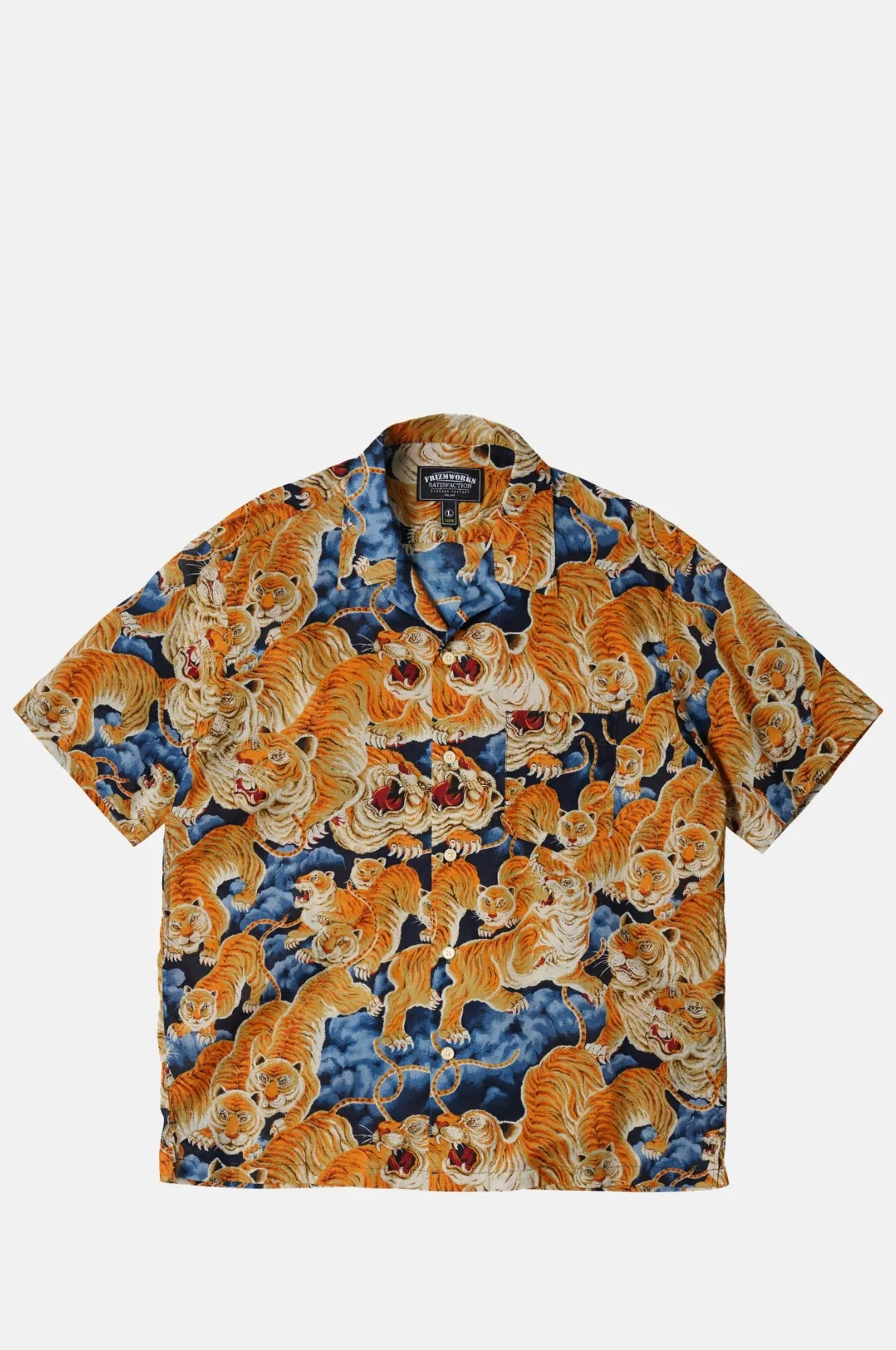 Tiger Hawaiian Half Shirt Navy