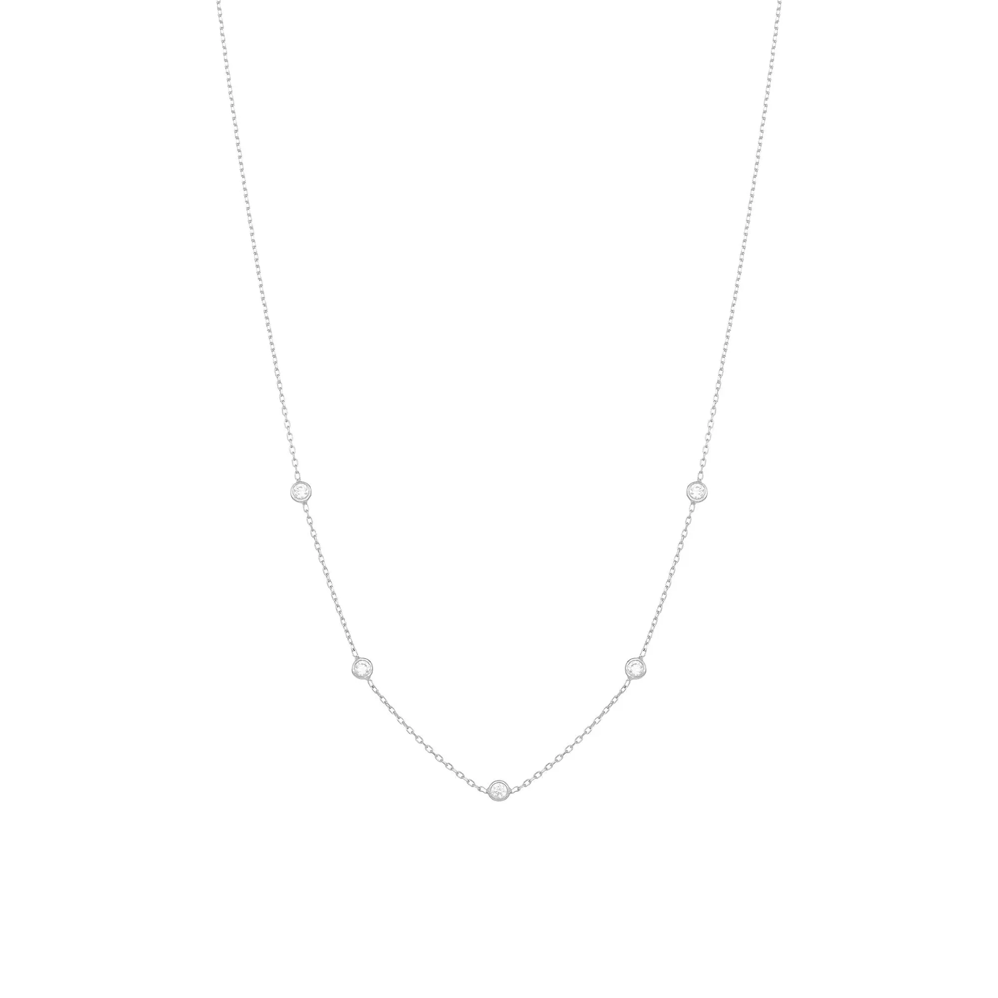 Tiny 18K White Gold Necklace w. Diamonds