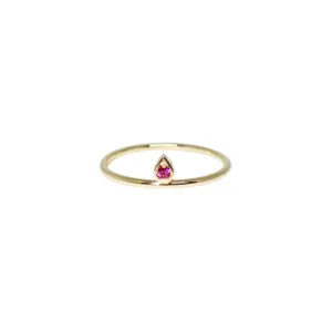 Tiny Tear 14K Gold Ring w. Ruby