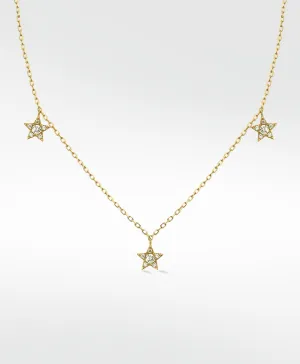 Tri-Star 14K Gold Necklace w. Lab-Grown Diamond