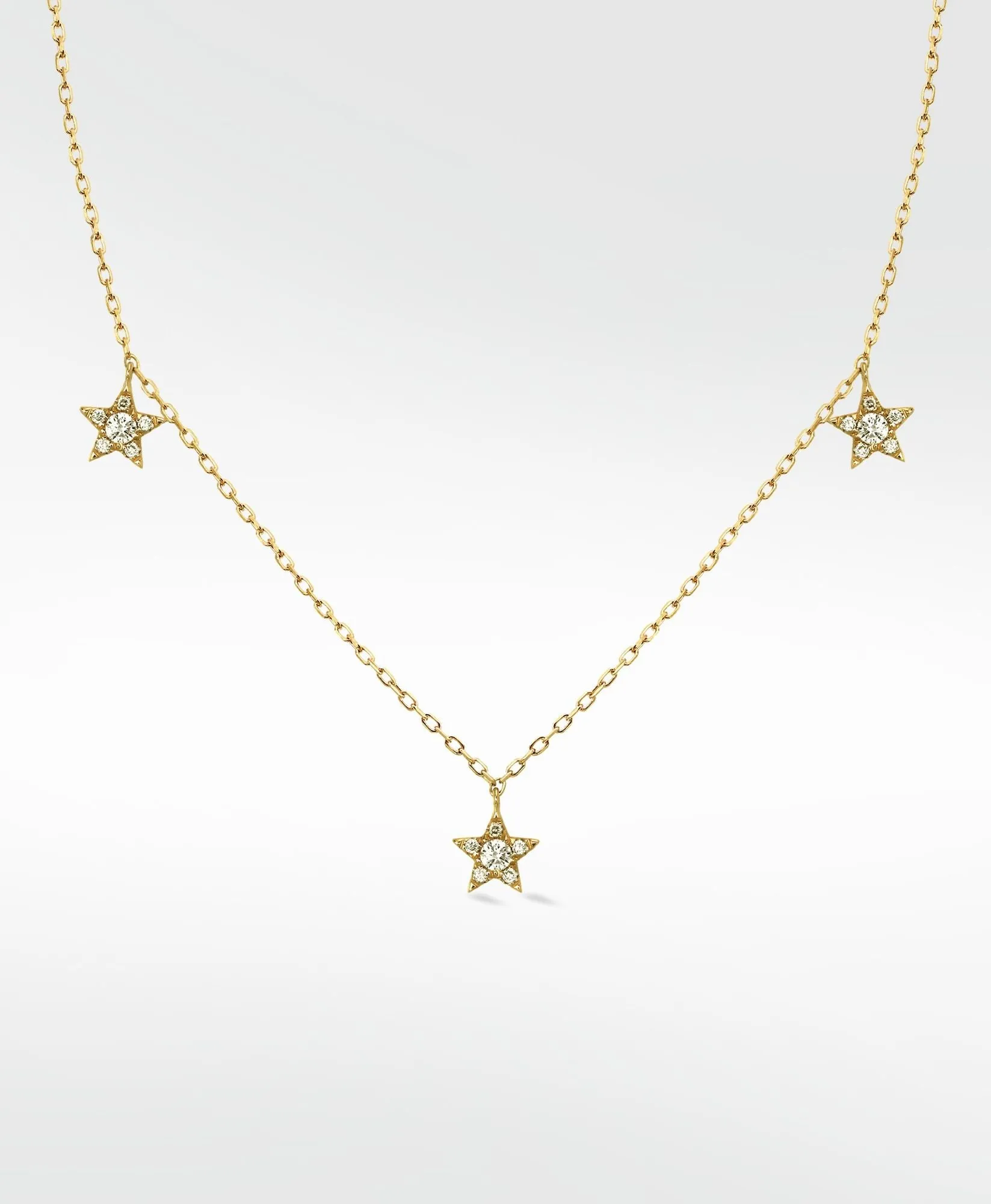 Tri-Star 14K Gold Necklace w. Lab-Grown Diamond