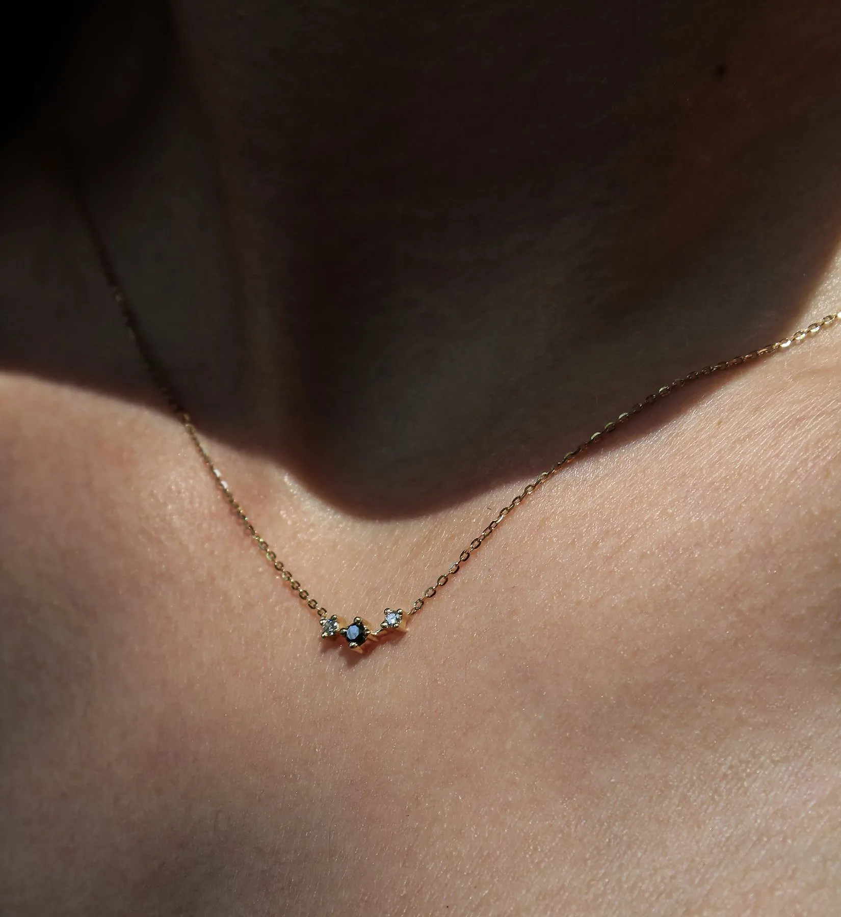 Trio Black Diamond Necklace 0.09 in 14K Yellow Gold