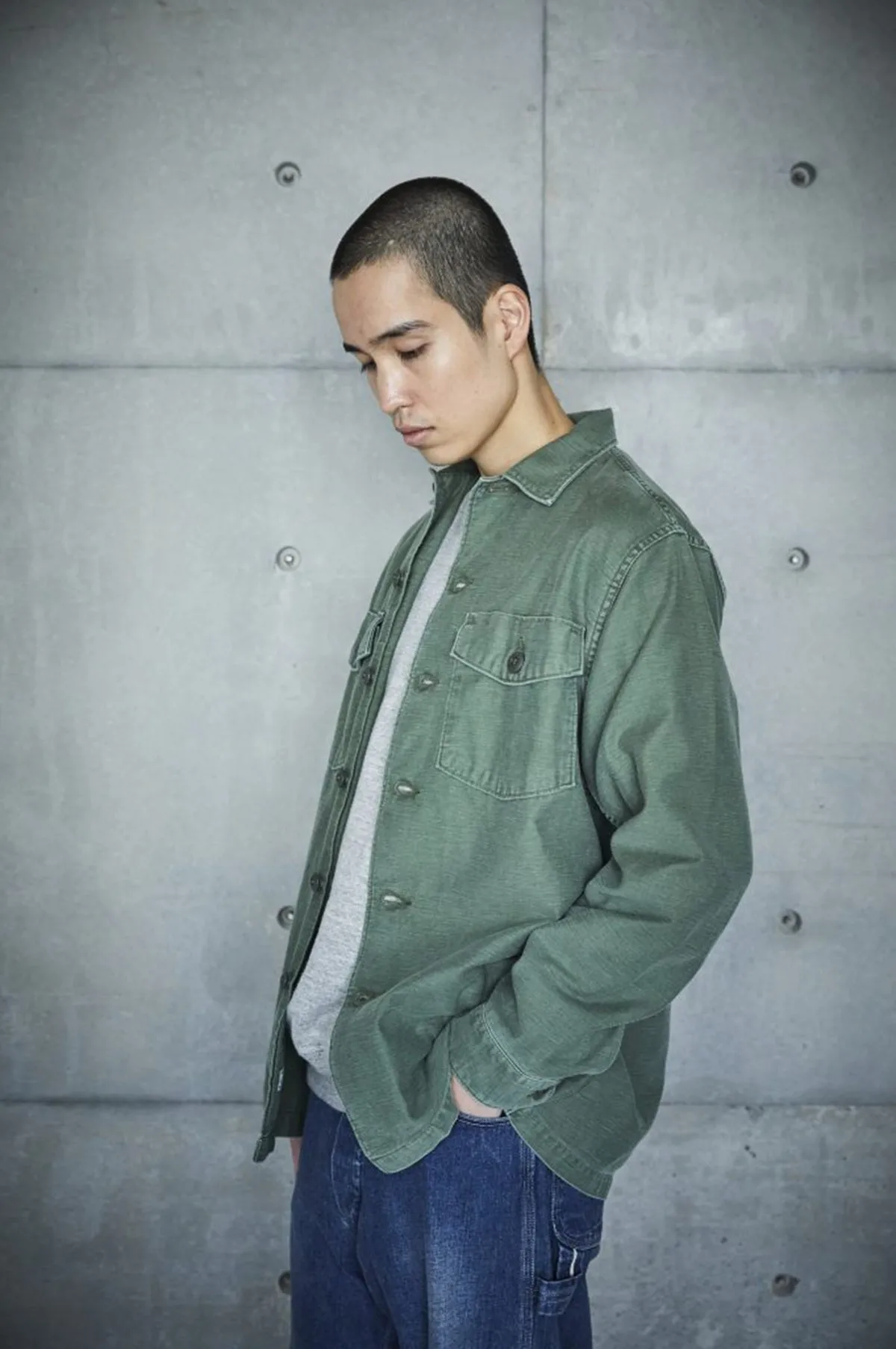 US Army Fatigue Shirt Green Used Wash
