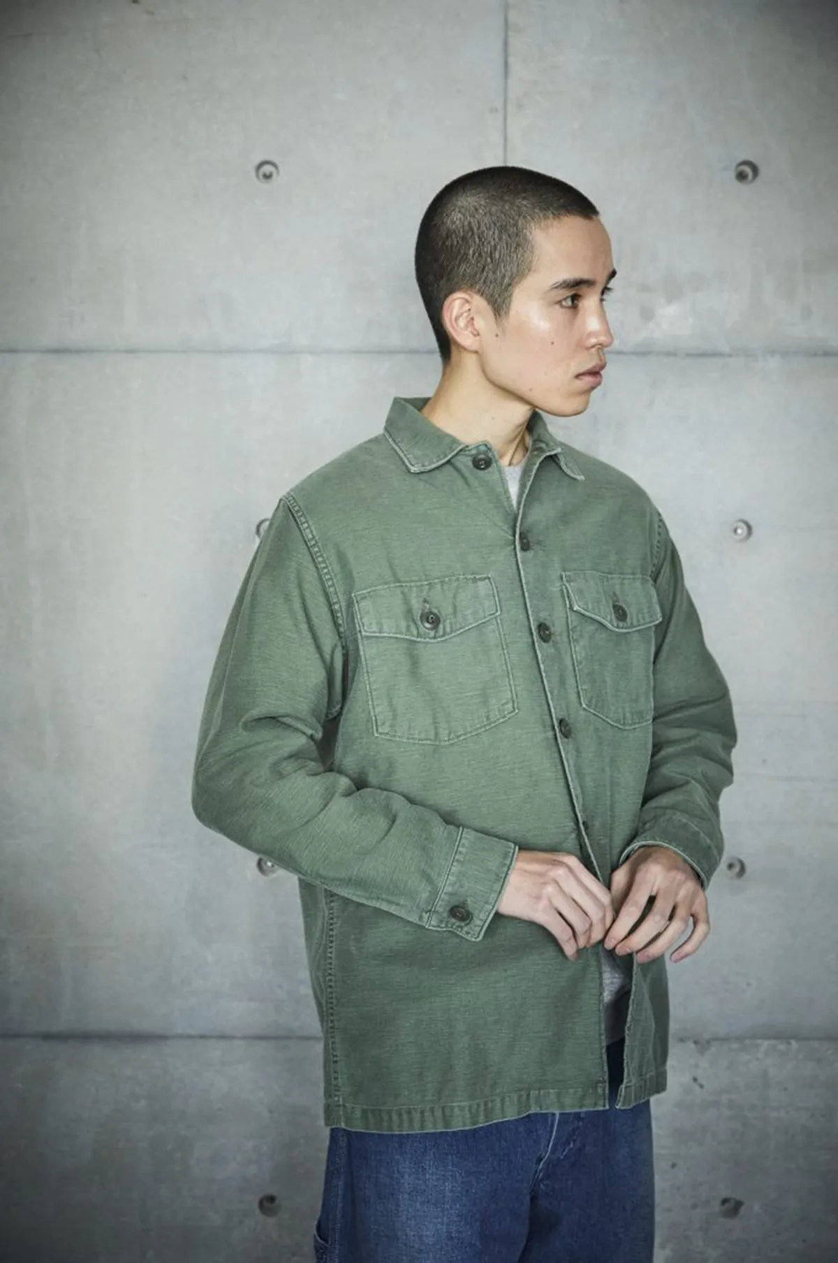 US Army Fatigue Shirt Green Used Wash