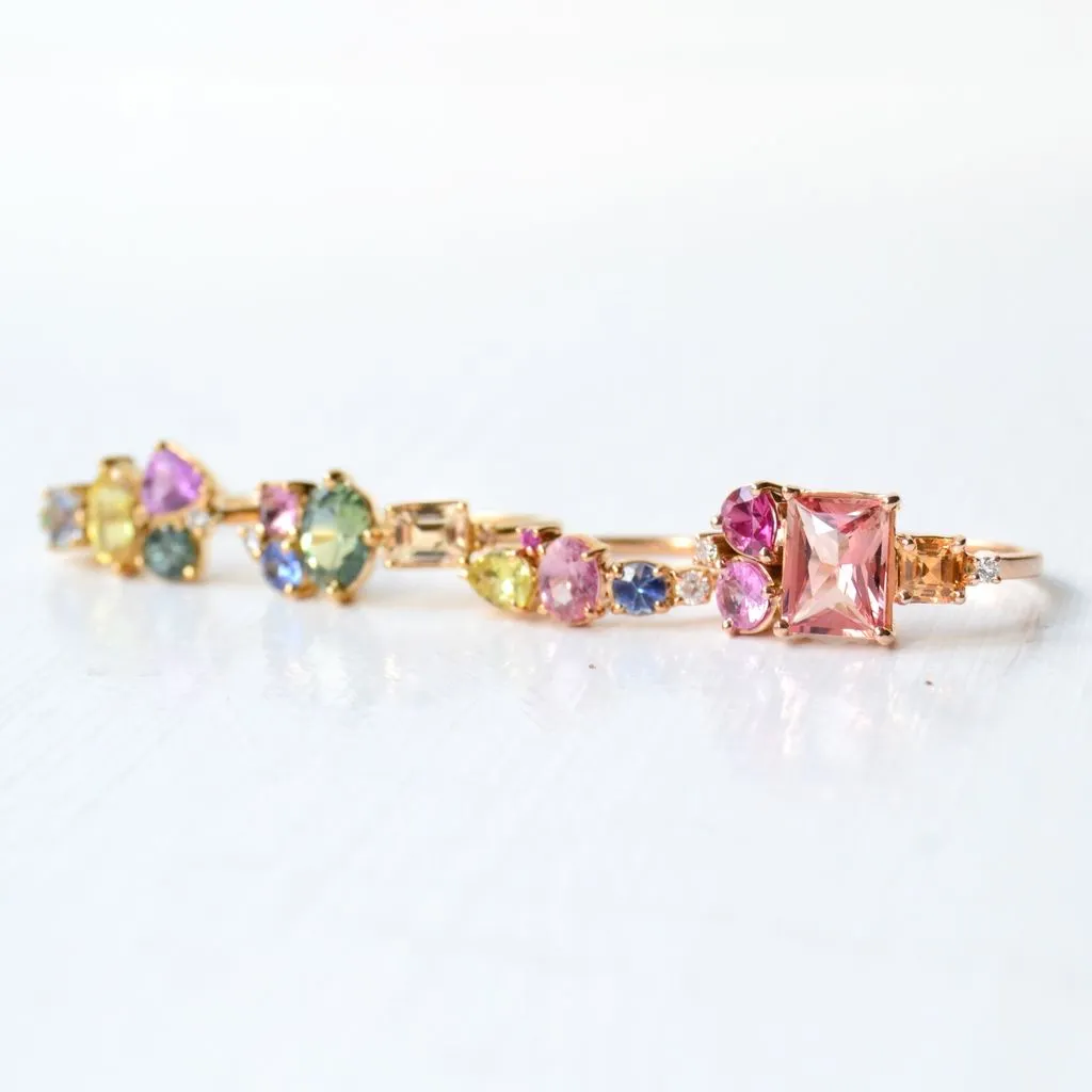 Varnaya Taruva 18K Gold Ring w. Tourmaline, Sapphire, Ruby & Diamonds