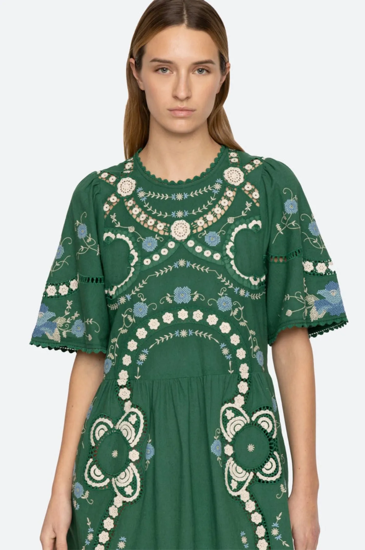 Vesna Embroidery S/Slv Dress Green