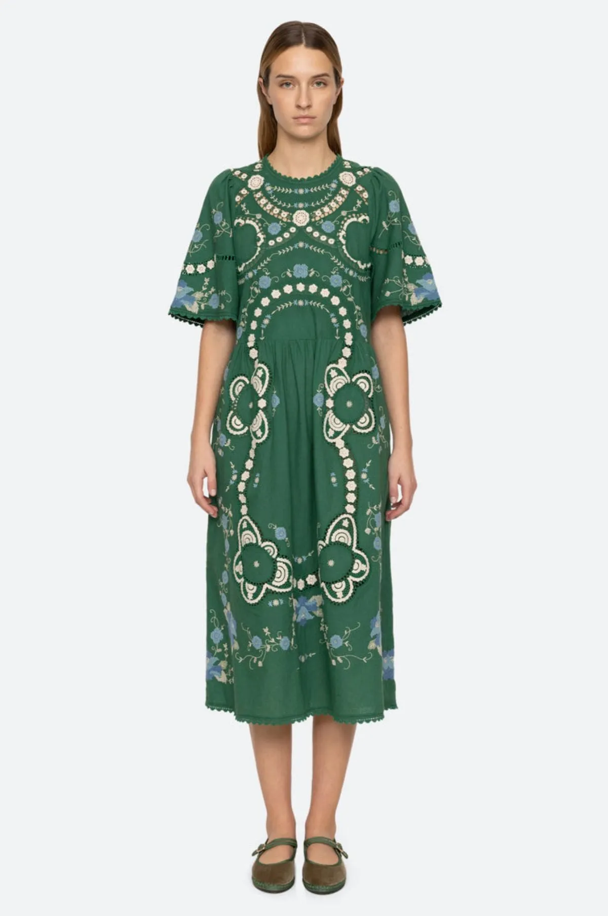 Vesna Embroidery S/Slv Dress Green