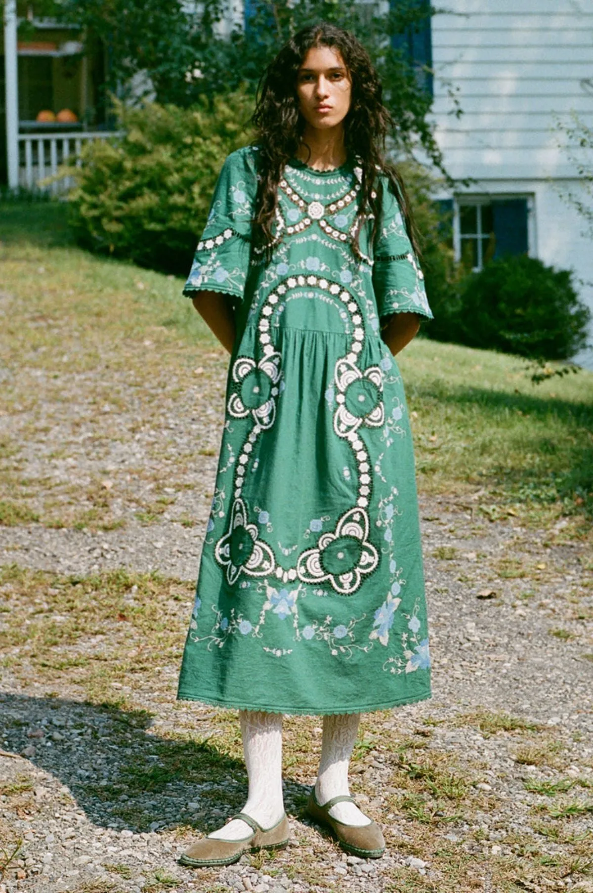 Vesna Embroidery S/Slv Dress Green