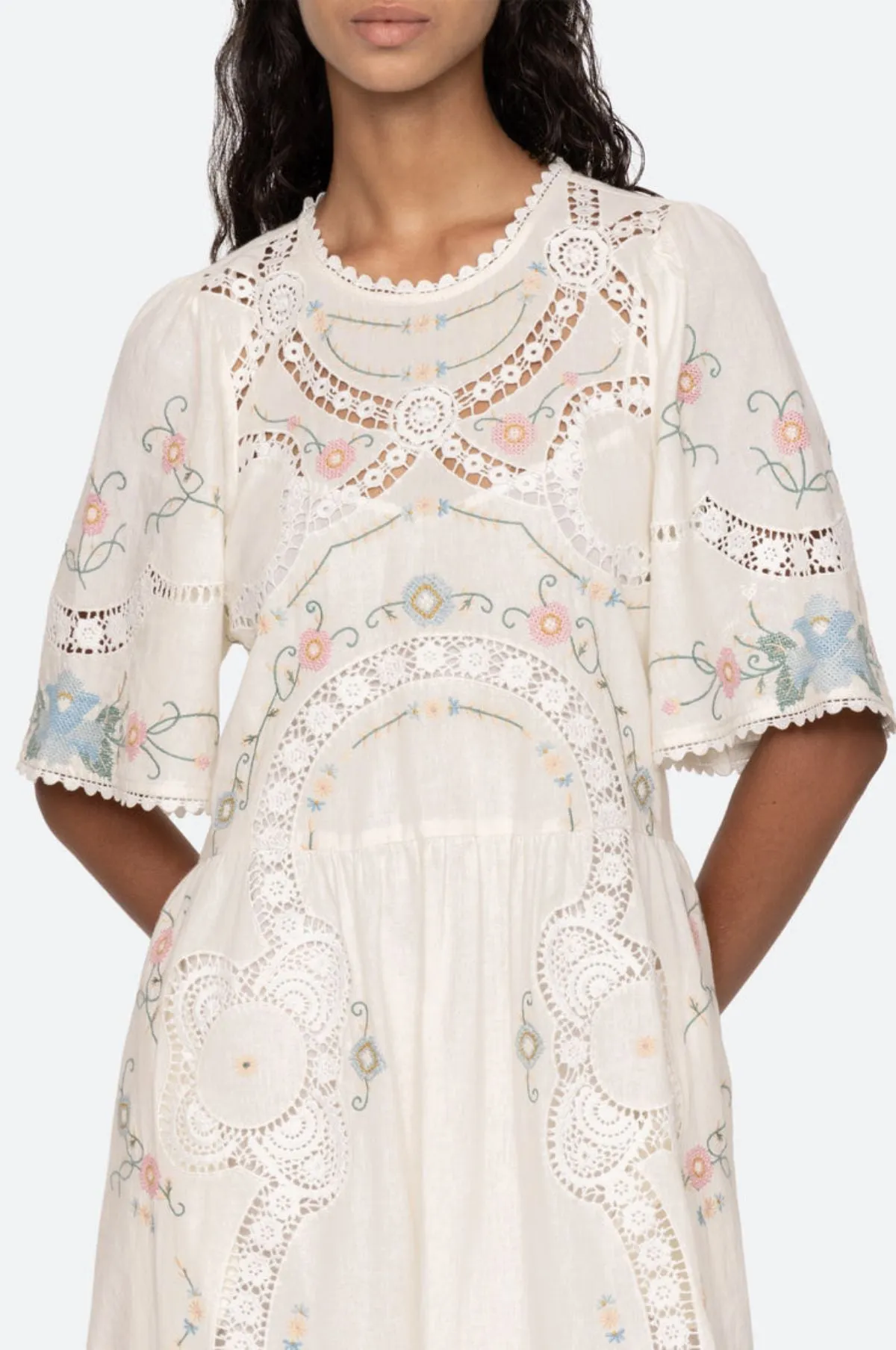 Vesna Embroidery S/Slv Dress White