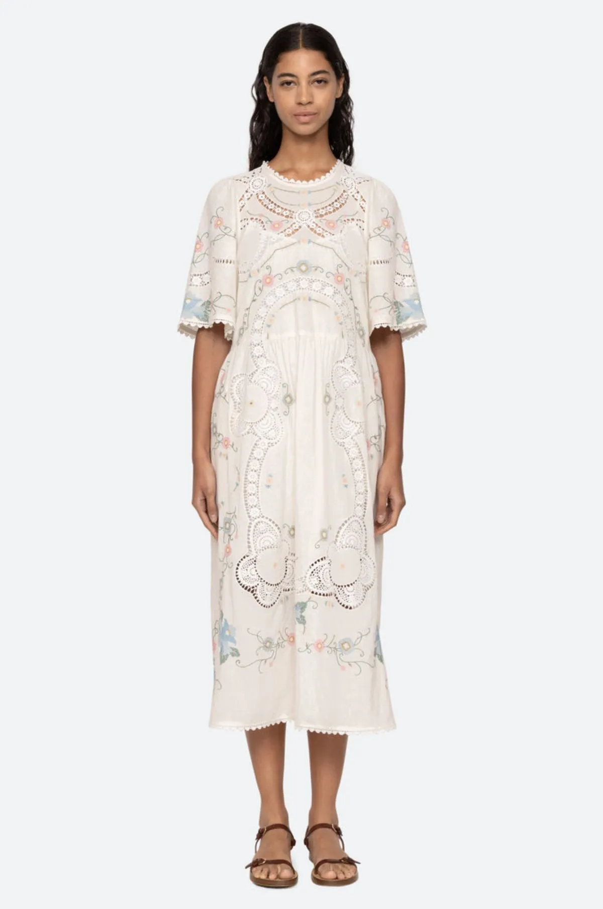 Vesna Embroidery S/Slv Dress White