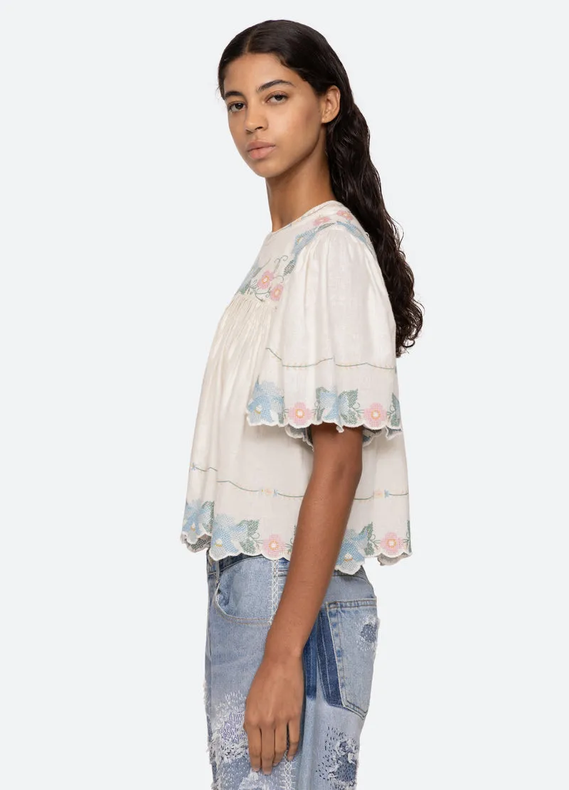 Vesna Embroidery S/Slv Top White