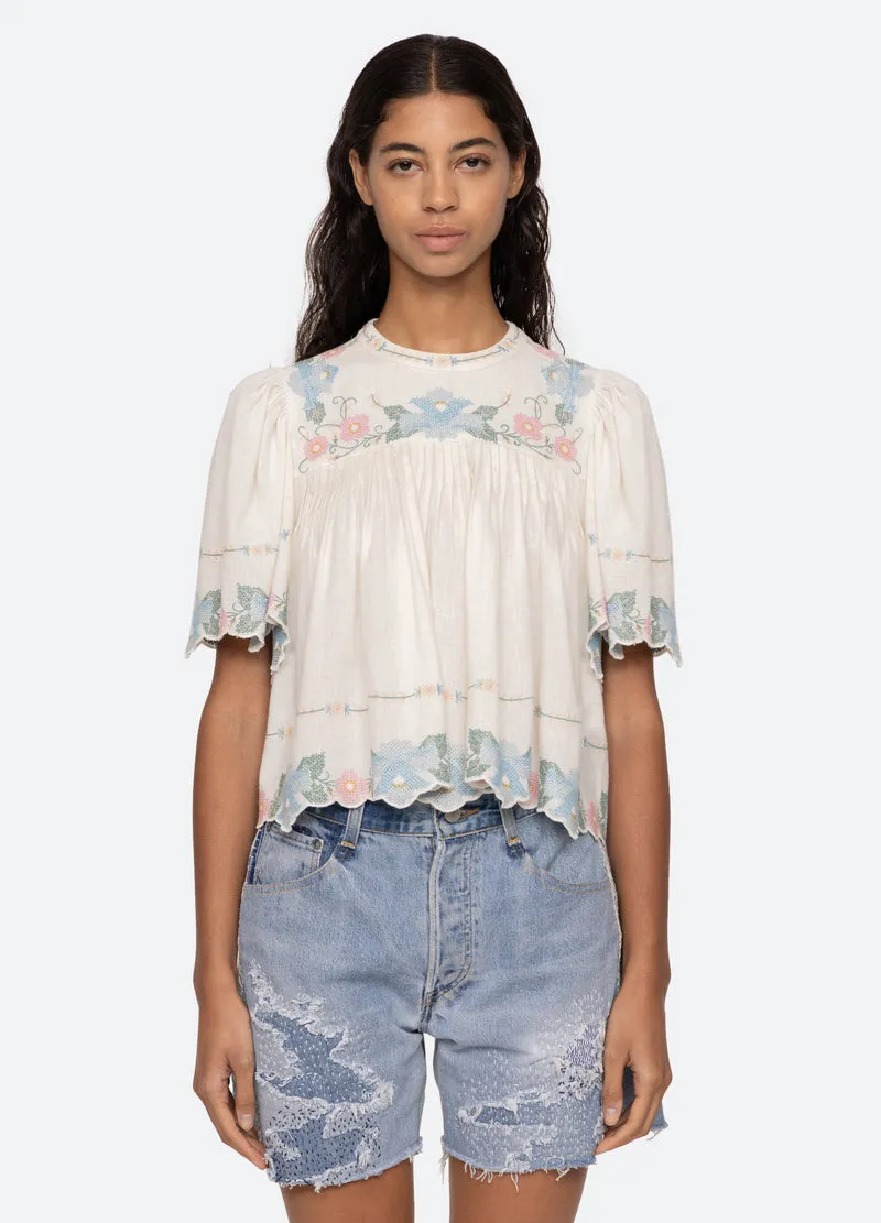 Vesna Embroidery S/Slv Top White