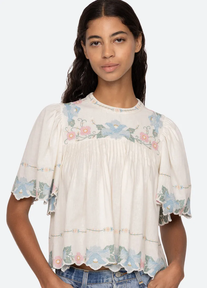 Vesna Embroidery S/Slv Top White