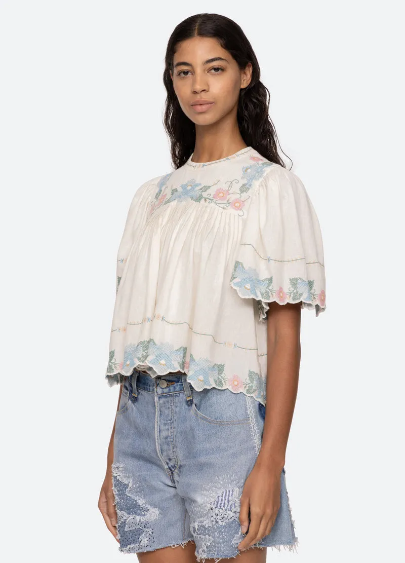 Vesna Embroidery S/Slv Top White
