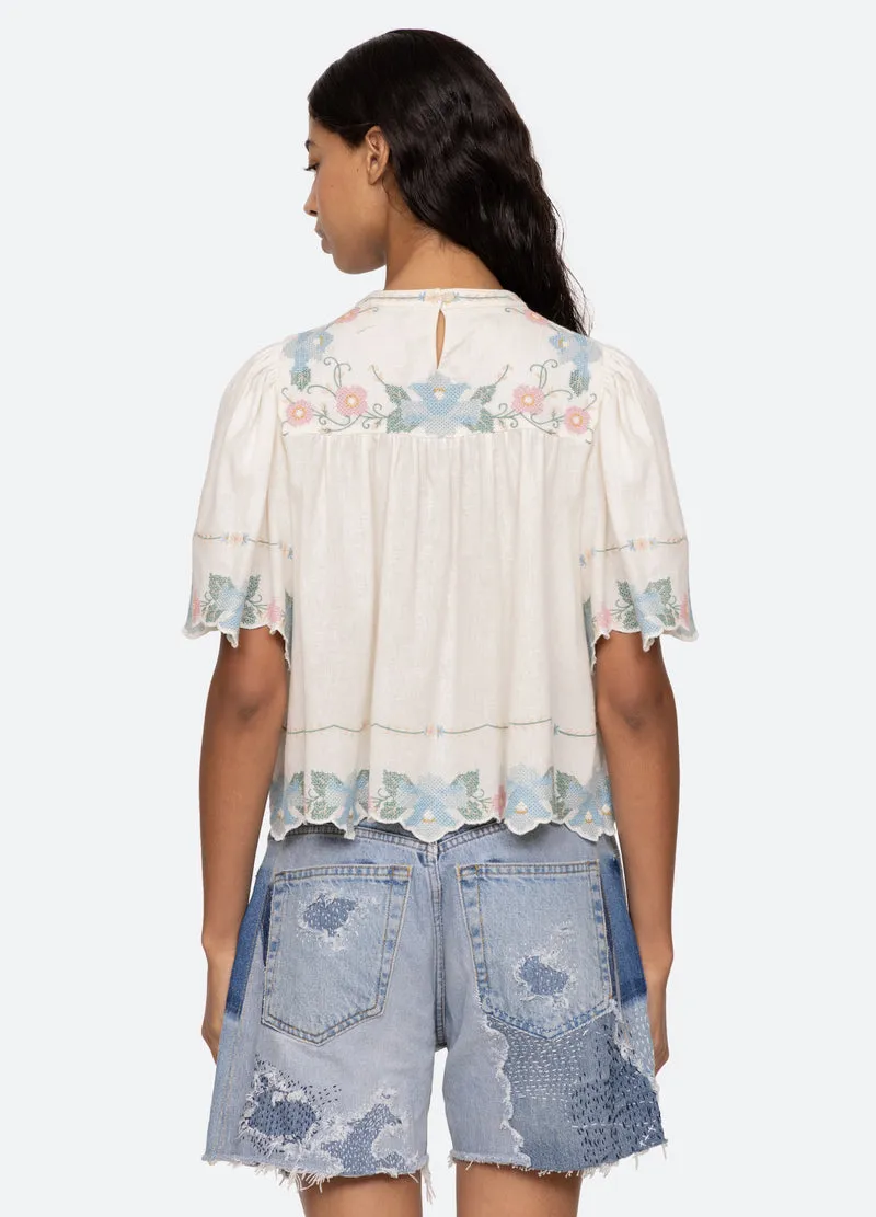 Vesna Embroidery S/Slv Top White