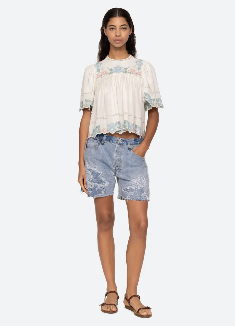Vesna Embroidery S/Slv Top White