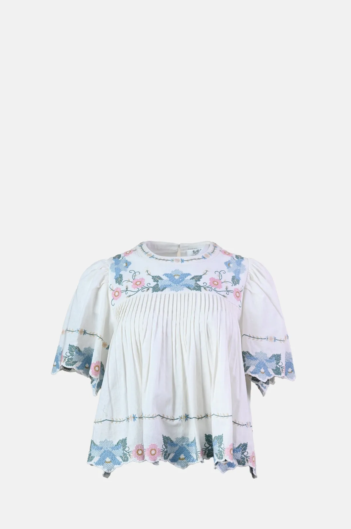 Vesna Embroidery S/Slv Top White
