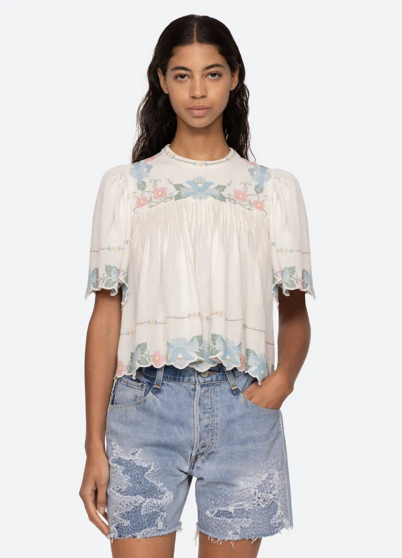 Vesna Embroidery S/Slv Top White