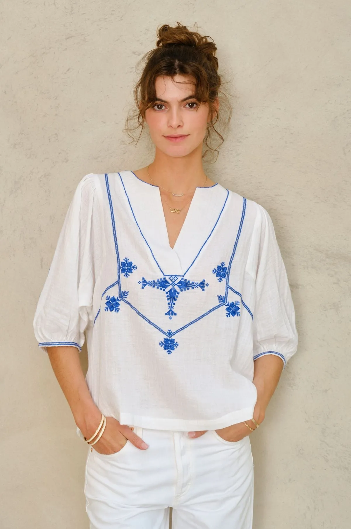 Vivien Emb Top Blue