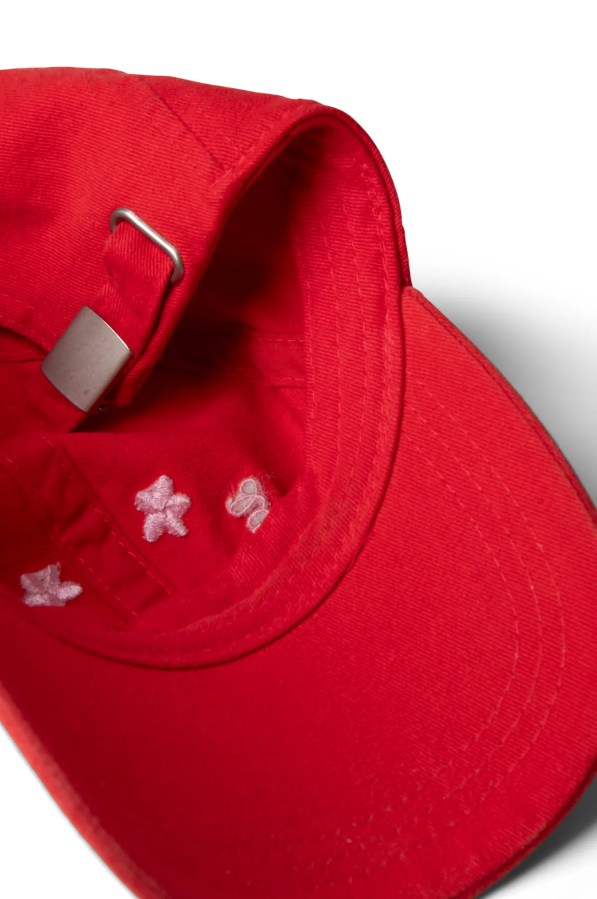Washed Smiley Cap Red with Pink Embroidery
