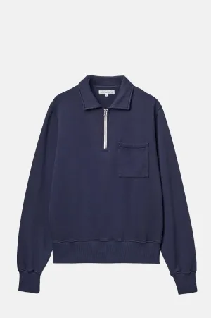 Zip Collar Sweatshirt Denim Blue